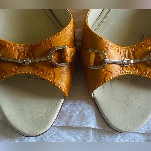 Vintage GUCCI Guccissima LOGO kitten heel open toe horsebit mules Size 8.5 - Picture 10 of 16